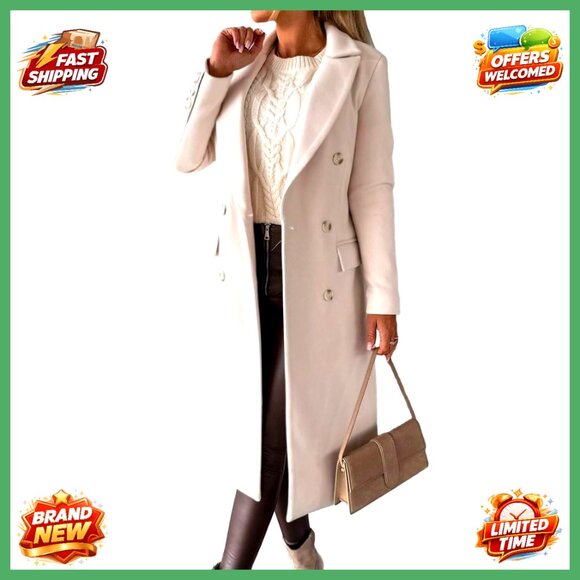 Womens Long Wool Peacoat Double Breasted Trench Coat Winter Warm